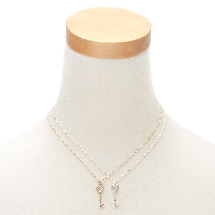 Mixed Metal Best Friends Key Pendant Necklaces - 2 Pack,