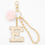 Gold Bling Initial Pom Pom Keyring - Pink, E,