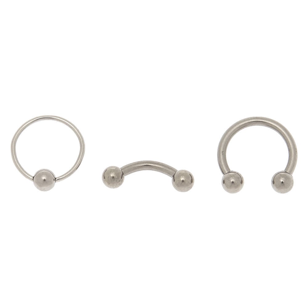 Silver-tone Titanium 16G Mixed Cartilage Earrings - 3 Pack,
