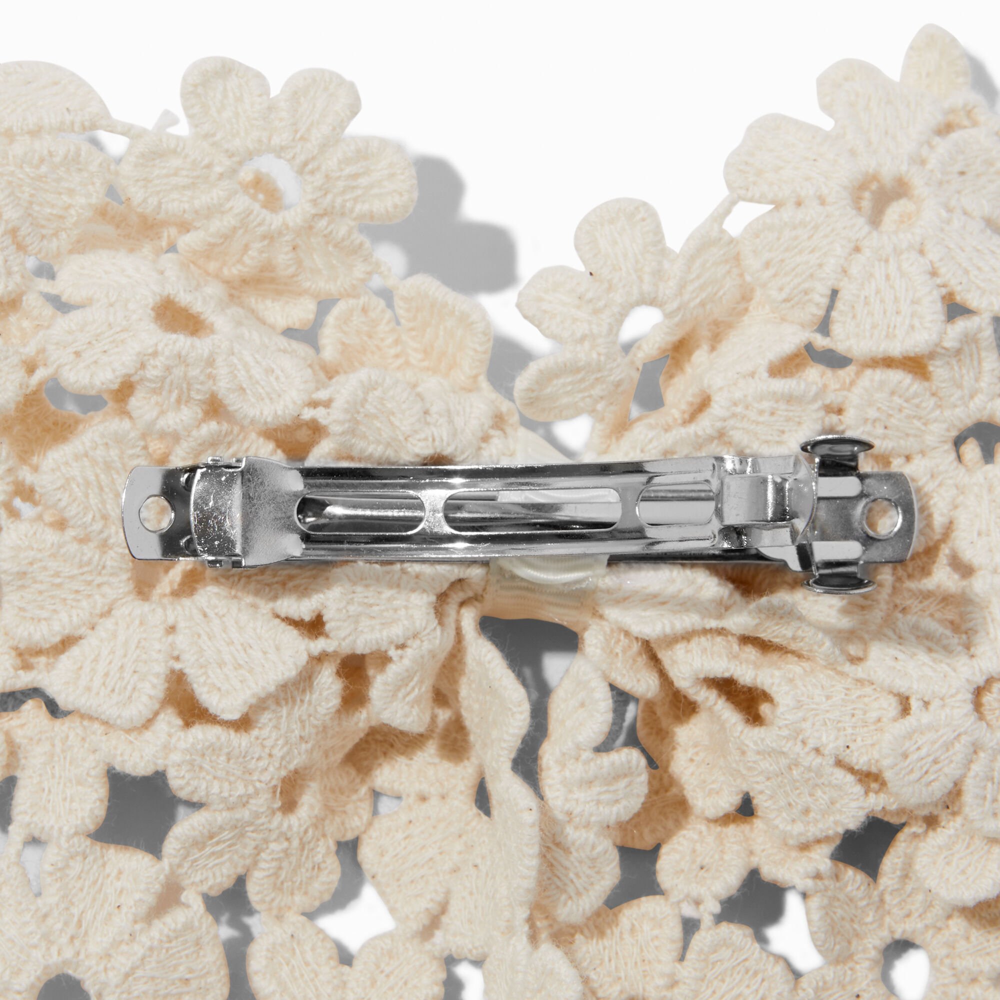 Ivory Floral Crochet Hair Bow Clip,
