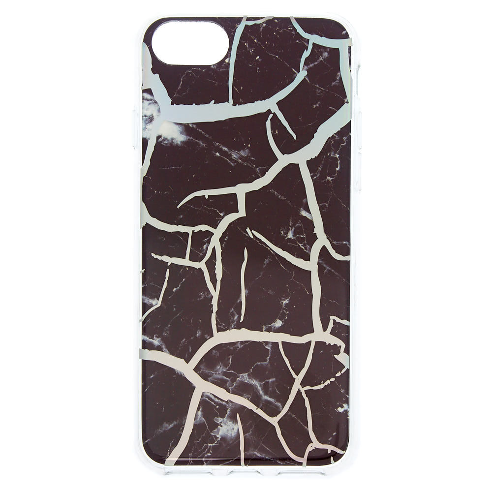 Coque de portable noire effet marbré craquelé - Compatible avec iPhone 6/7/8/SE,