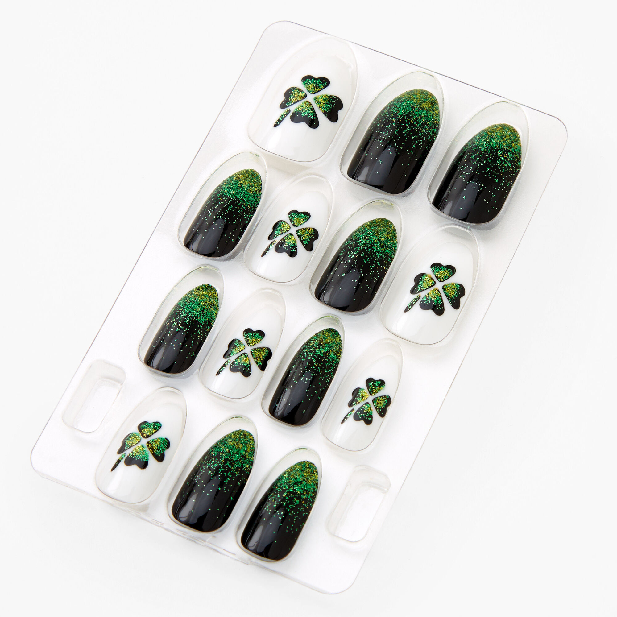 St. Patrick's Day Glitter Shamrocks Press On Stiletto Faux Nail Set - 14 Pack | Claire's US St. Patrick's Day Glitter Shamrocks Press On Stiletto Faux Nail Set - 14 Pack | Claire's US