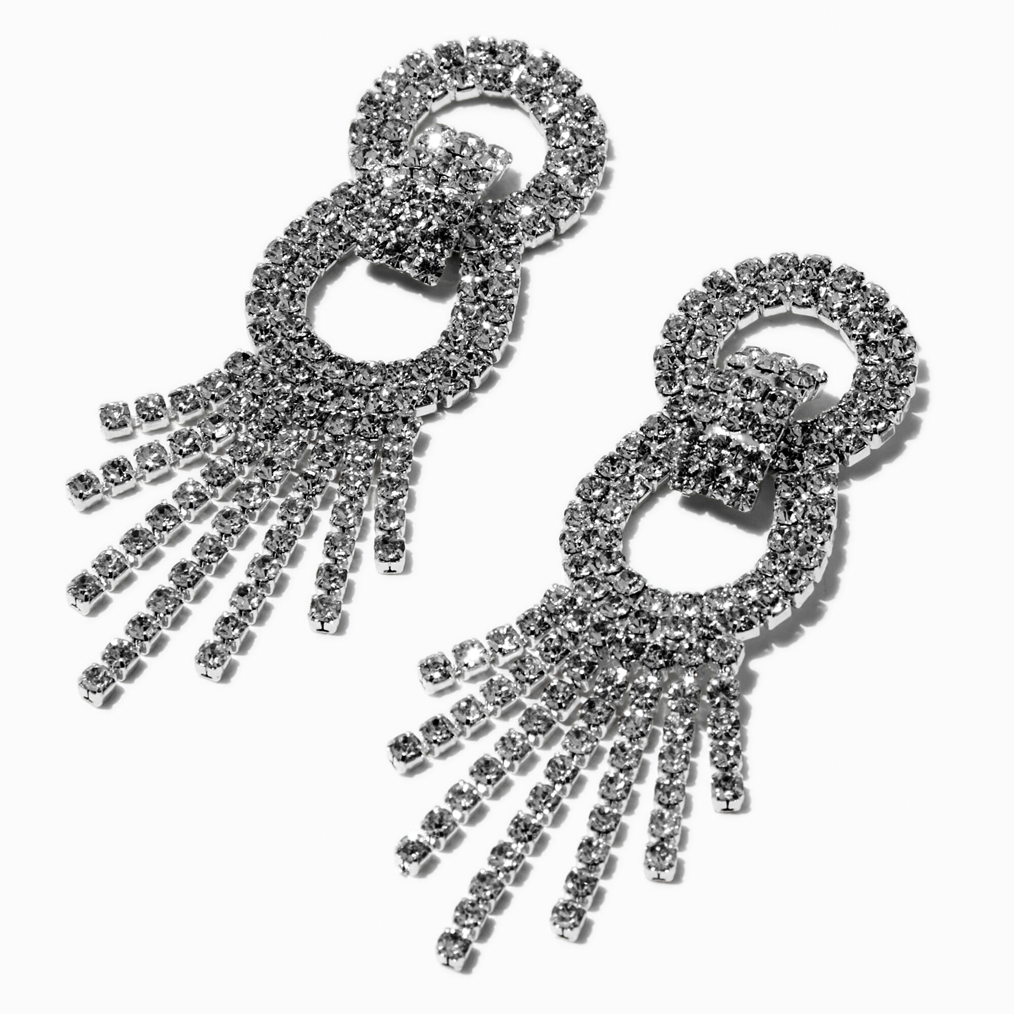 View Claires Rhinestone Figure Eight 25 Drop Earrings Silver information