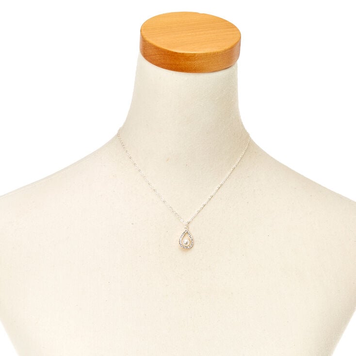 Silver-tone White  Pearl Teardrop Pendant Necklace &amp; Earring Set,