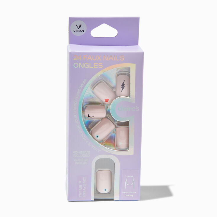 Baby Pink Icons Square Vegan Faux Nail Set - 24 Pack,