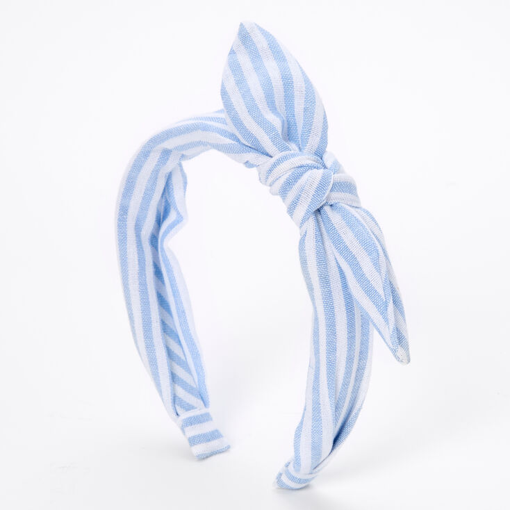 Blue Striped Knotted Bow Headband,