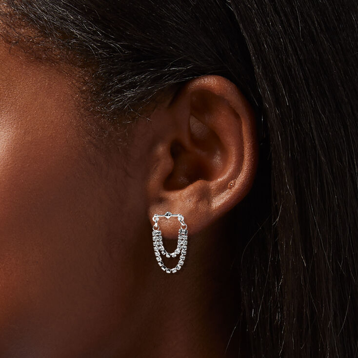 Silver Crystal Swag Stud Earrings,