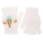 Mitaines blanches licorne avec rabat moufle en fausse fourrure arc-en-ciel,