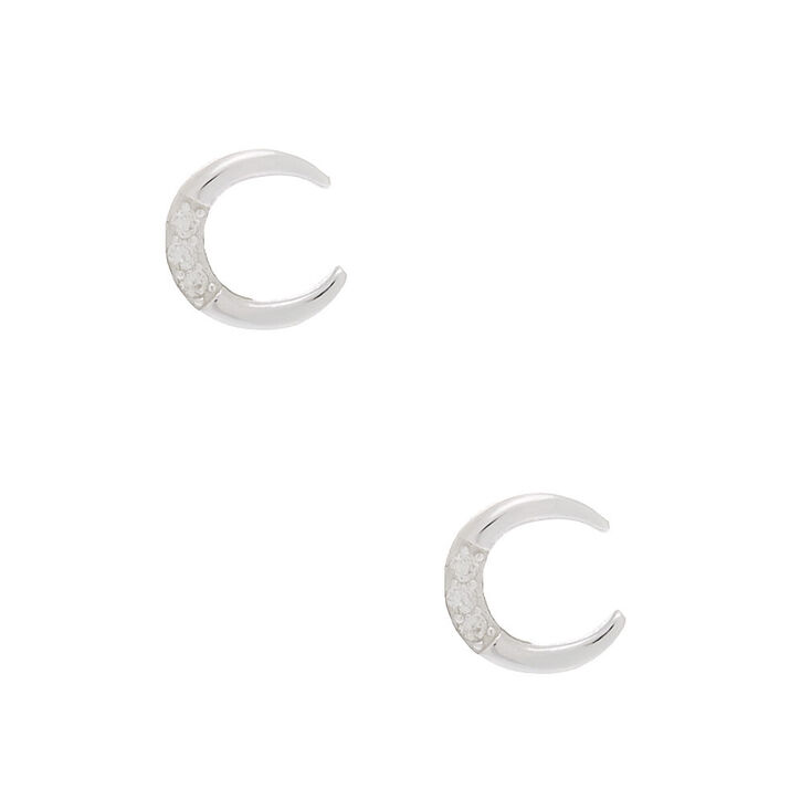 Sterling Silver Crystal Horn Stud Earrings,