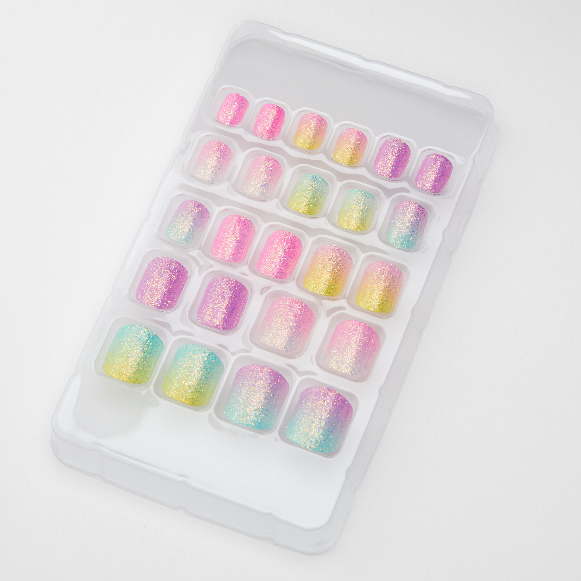 Pastel Rainbow Glitter Square Press On Faux Nail Set - 24 Pack,