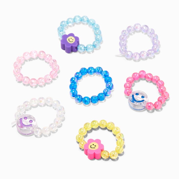 Claire&#39;s Club Retro Daisy Beaded Stretch Rings - 7 Pack,