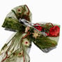 Green Embroidered Flowers Long Tail Bow Hair Clip,