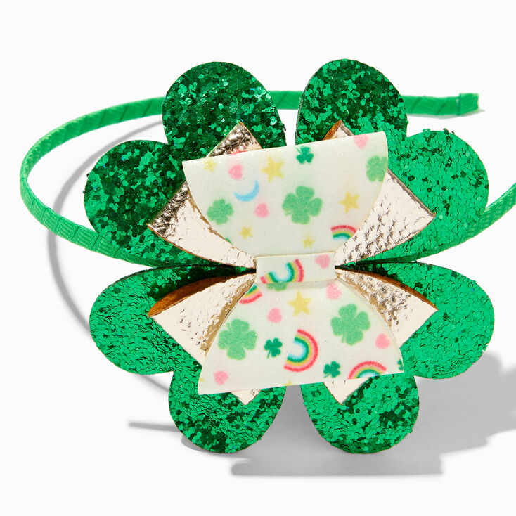 St. Patrick&#39;s Day Sequin Shamrock Bow Headband,