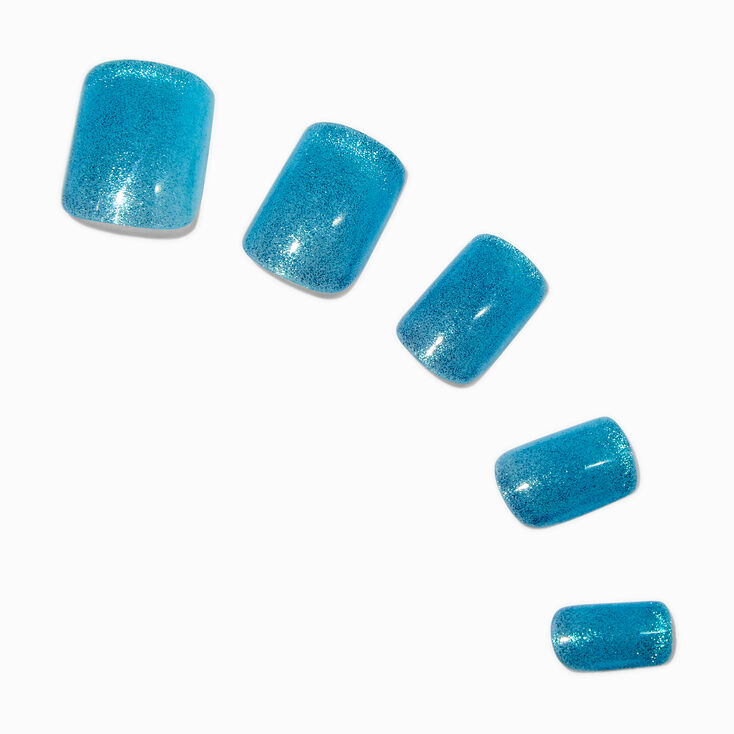 Blue Cat Eye Medium Square Vegan Faux Nail Set - 24 Pack,