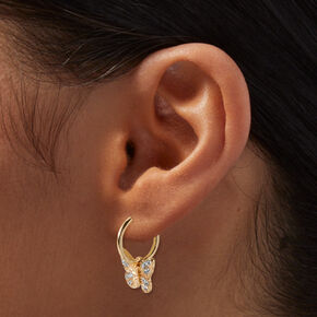 Gold 10MM Filigree Butterfly Clip-On Hoop Earrings,