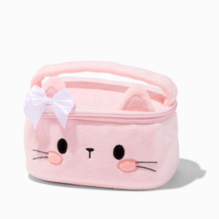 Claire's Club Pink Cat Furry Makeup Bag