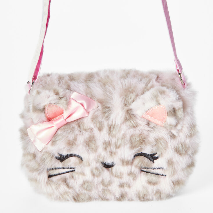 Claire&#39;s Club Furry Pink Cat Crossbody Bag,