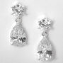 Silver 1&quot; Cubic Zirconia Teardrop Drop Earrings,