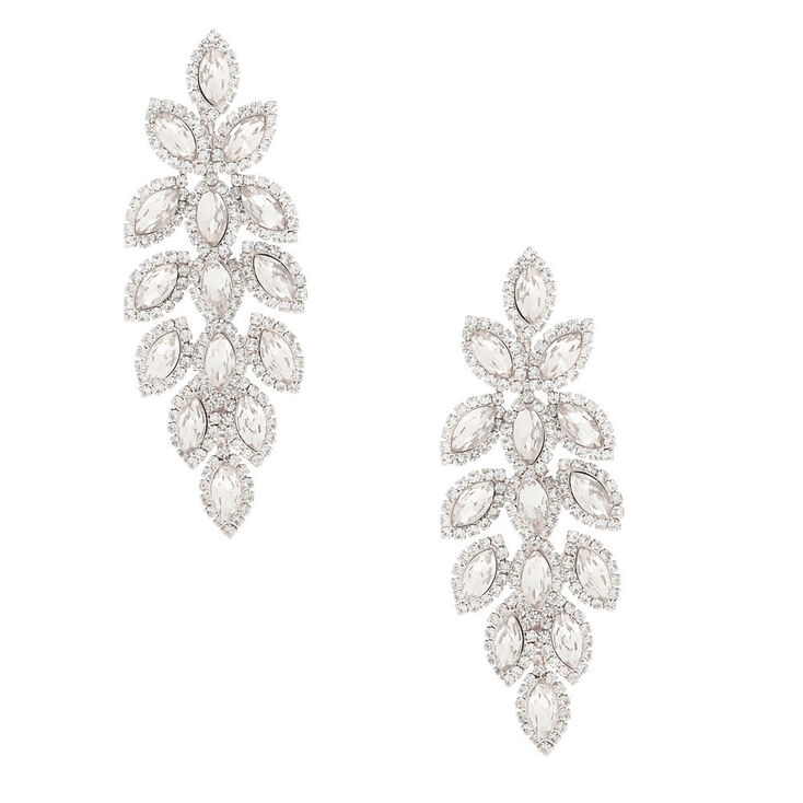 Claire's Longues pendantes en forme de feuille 8 cm avec strass couleur argenté