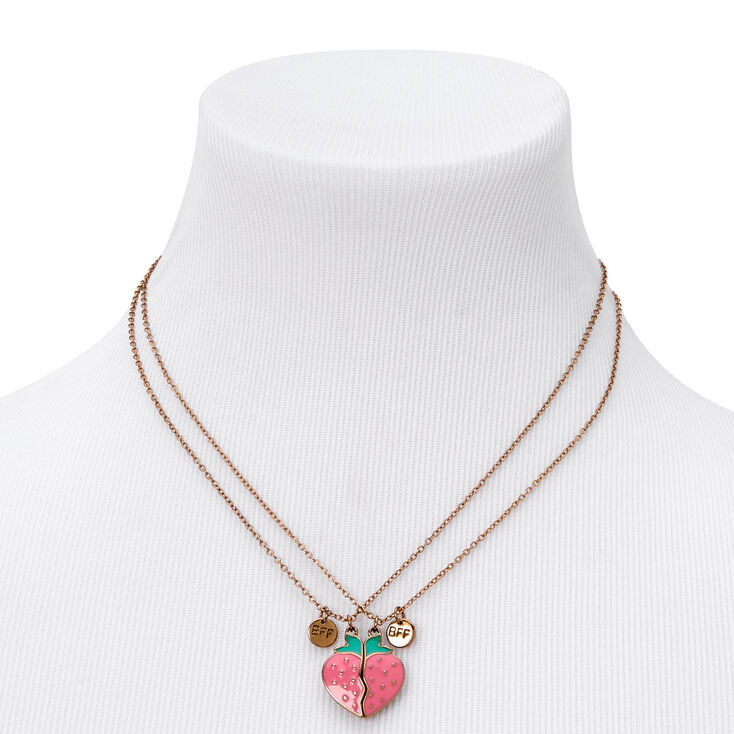 Best Friends Split Strawberry Pendant Necklaces - 2 Pack,