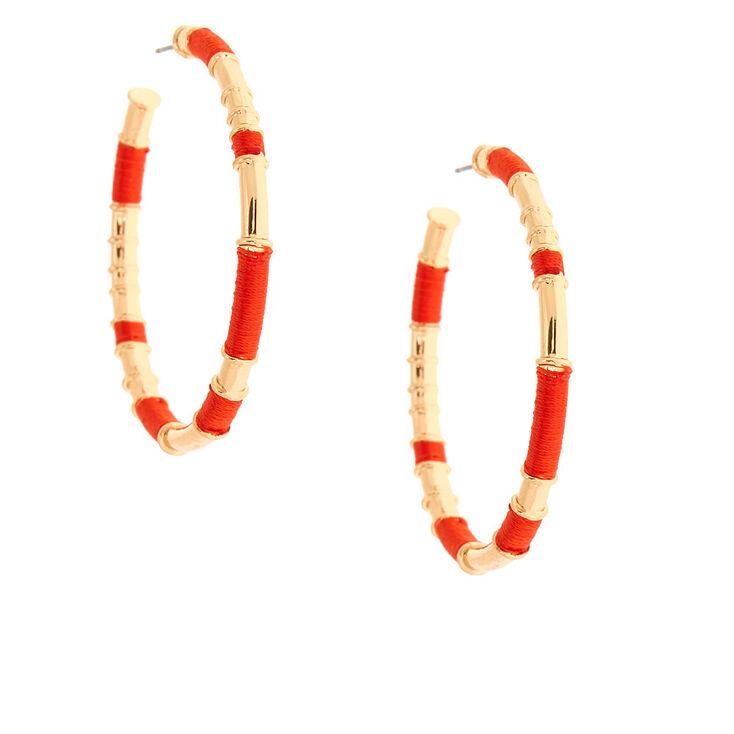 Gold 50MM Threaded Hoop Earrings - Orange,