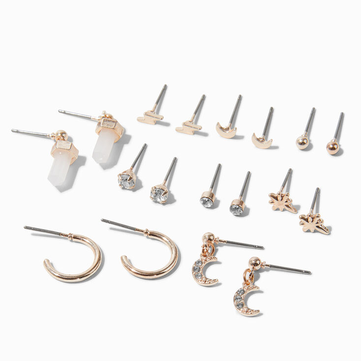 Mystical Icons Rose Gold-Tone Mixed Earring Set - 9 Pack,