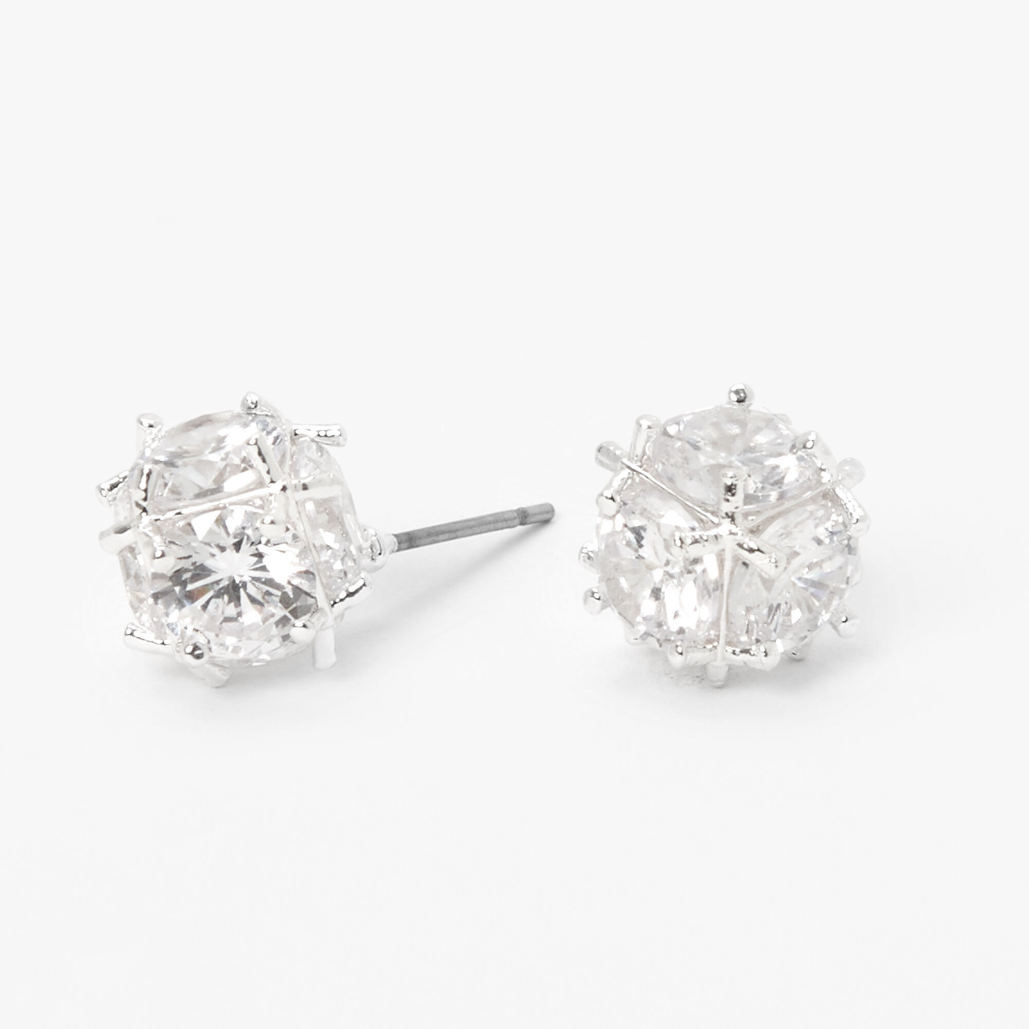 Silver Cubic Zirconia Pave Ball Stud Earrings Claire s US