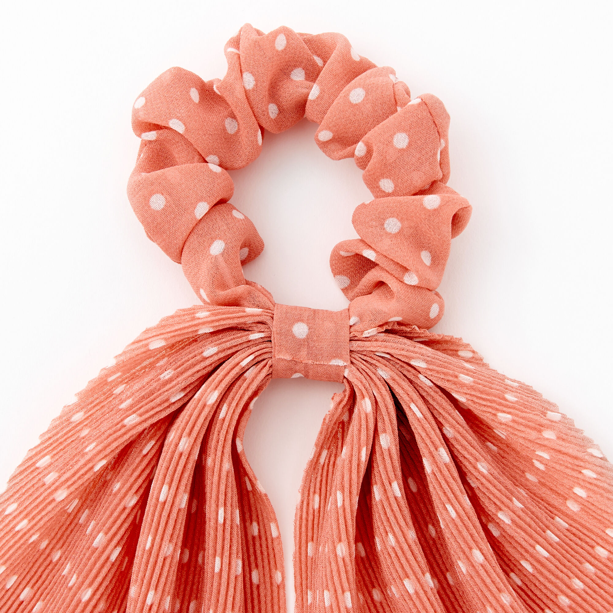 Small Polka Dot Pleated Scarf Hair Scrunchie - Peach,