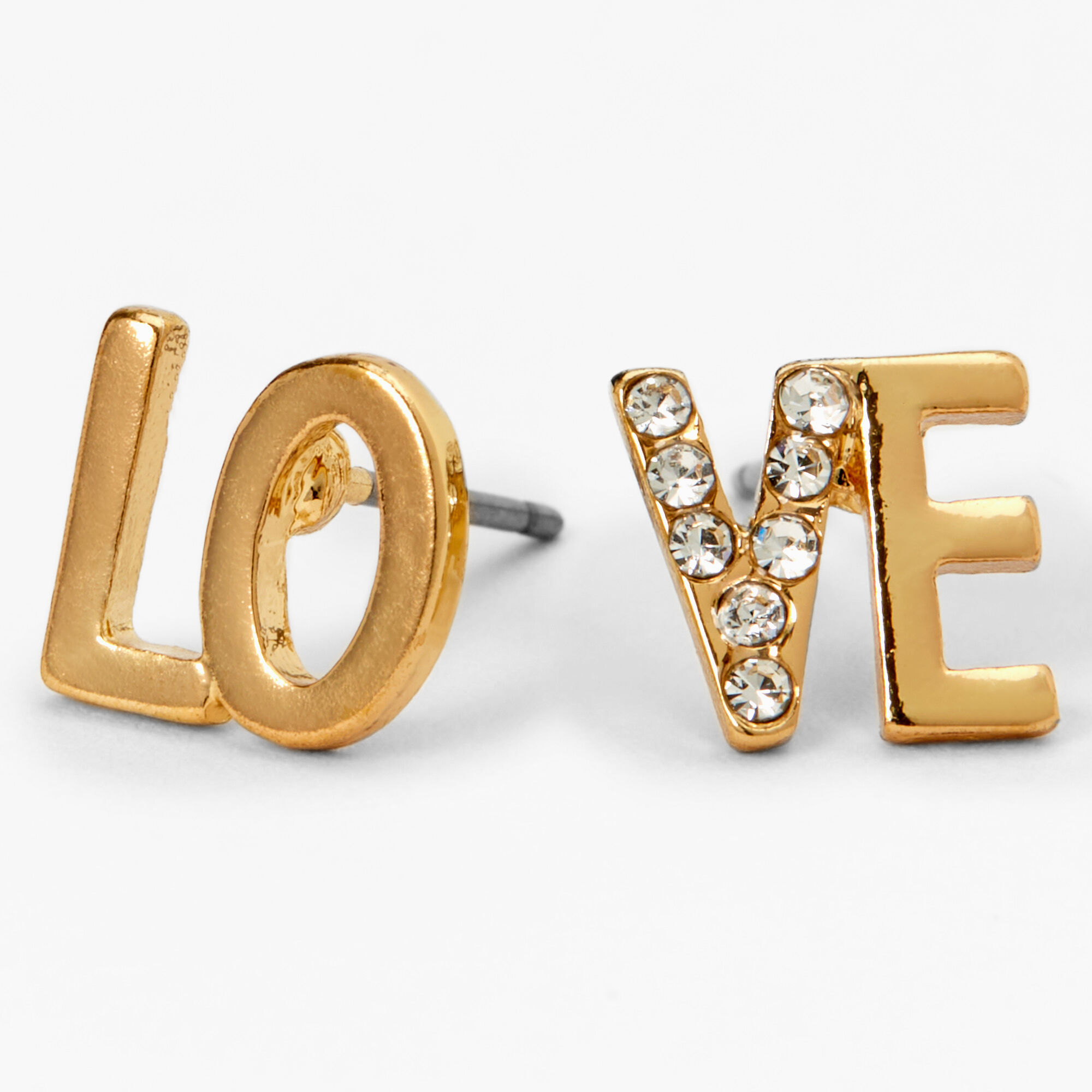 Gold Crystal Love Stud Earrings,