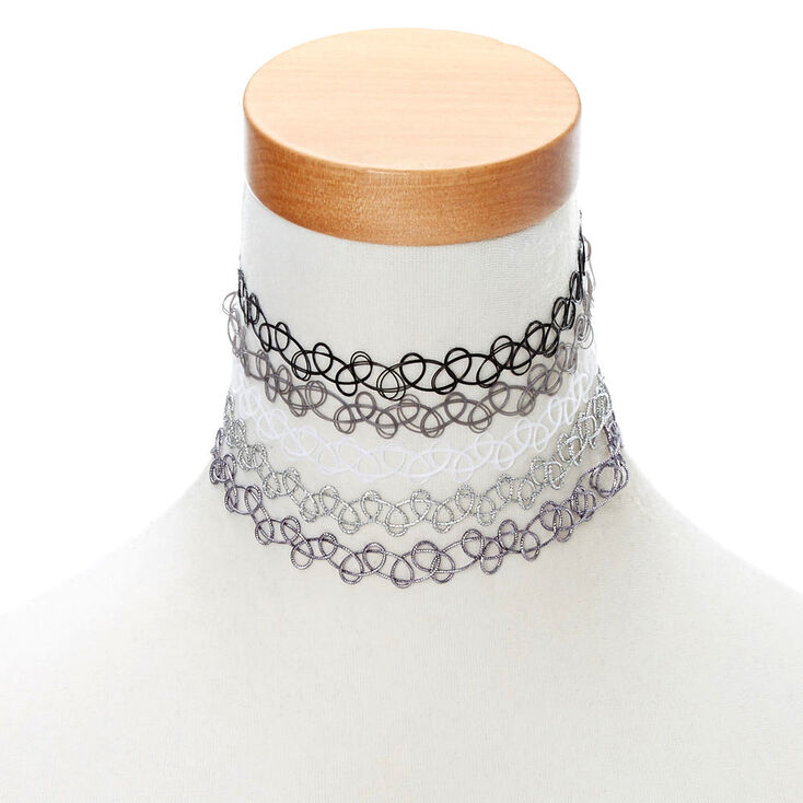 Neutral Tattoo Choker Necklaces - 5 Pack