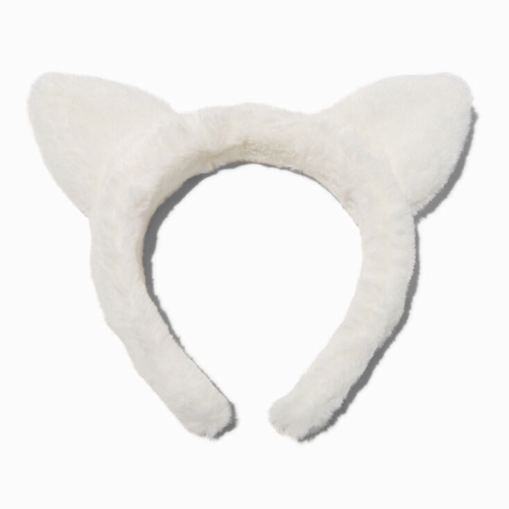 Furry White Cat Ears Headband,