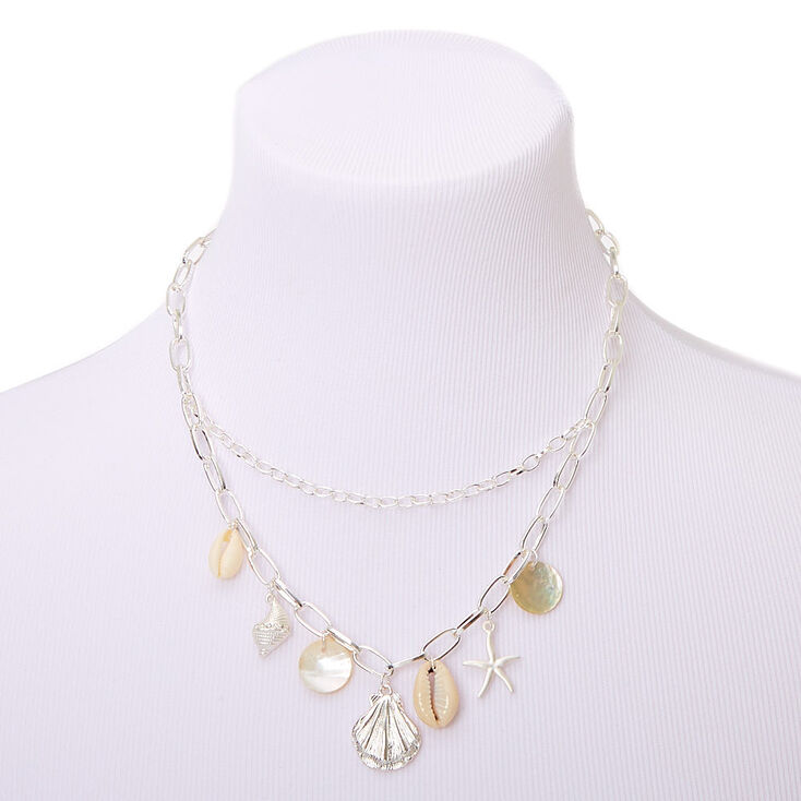 Silver Seashell Chain Statement Necklace,