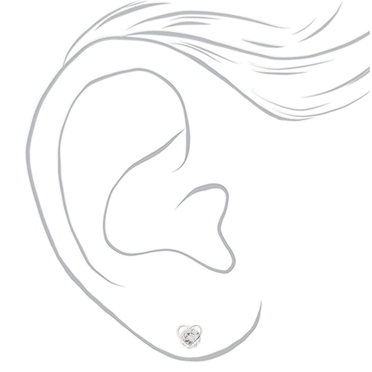 Silver Cubic Zirconia 8MM Heart Clip On Earrings,