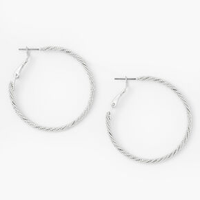 Silver 40MM Micro-Twist Textured Hoop Earrings,