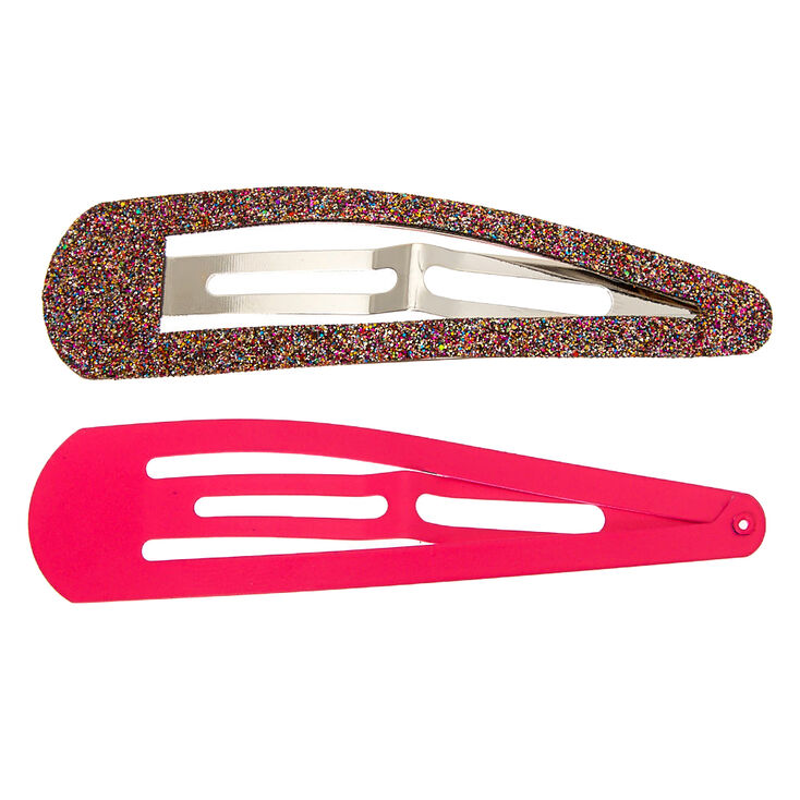 Claire's Lot de 2 grandes barrettes clic clac roses multi-paillettes au fini mat