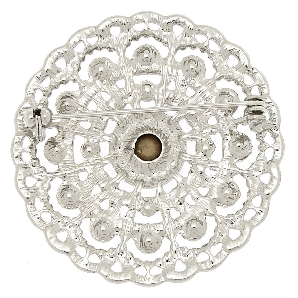 Broche médaillon avec strass couleur argenté,