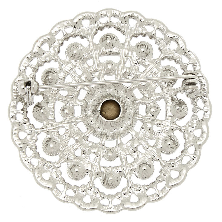Broche m&eacute;daillon avec strass couleur argent&eacute;,