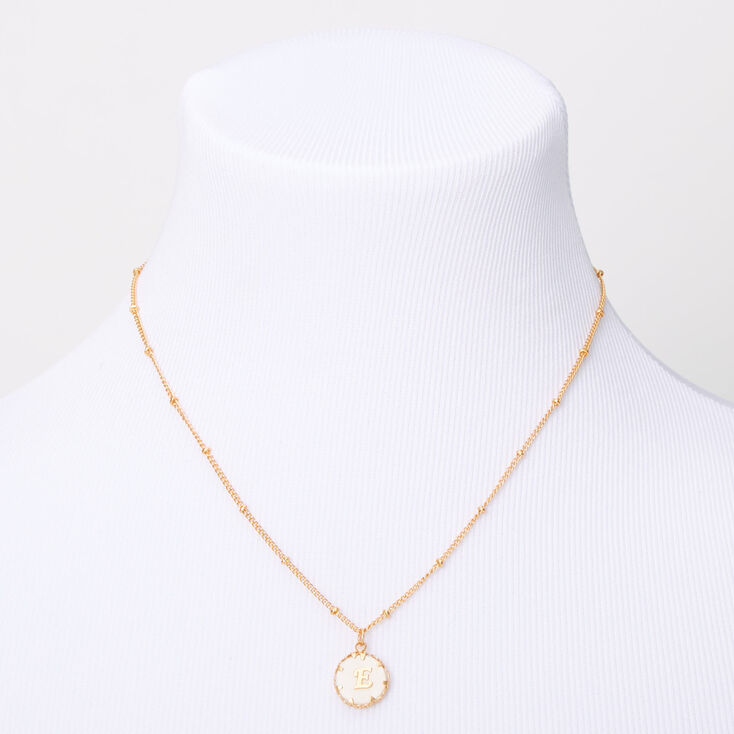 Gold Shell Initial Pendant Necklace - E,