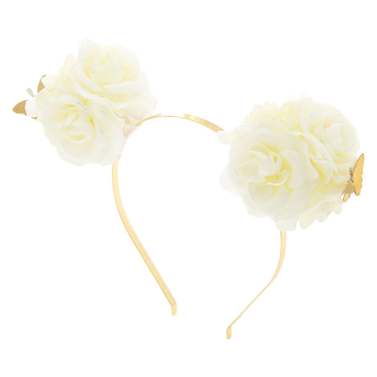 Flower Bear Ears Headband - Ivory White,