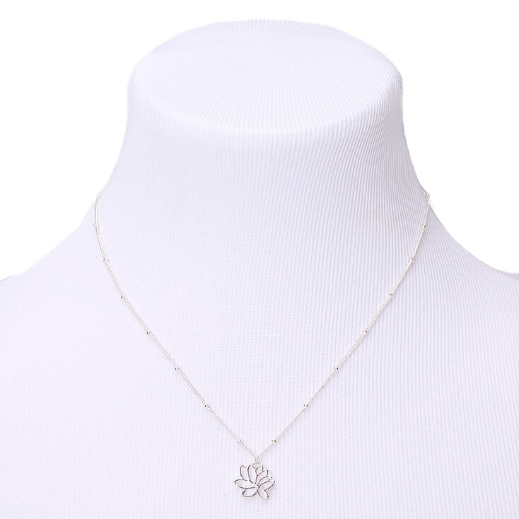 Silver Lotus Flower Pendant Necklace,