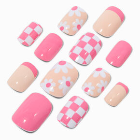 Yellow Checkered Press On Faux Nail Set,