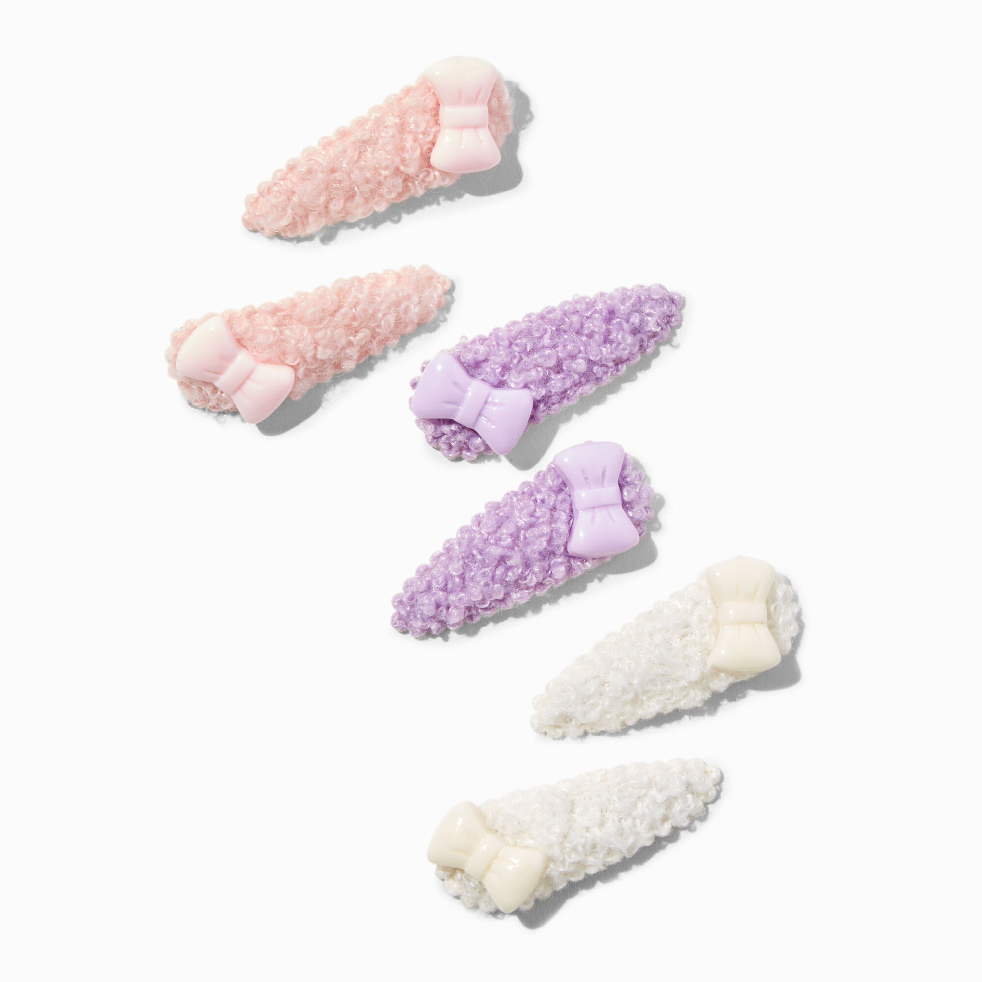 Claire s Club Pastel Sherpa Bow Snap Hair Clips 6 Pack MainPlace Mall