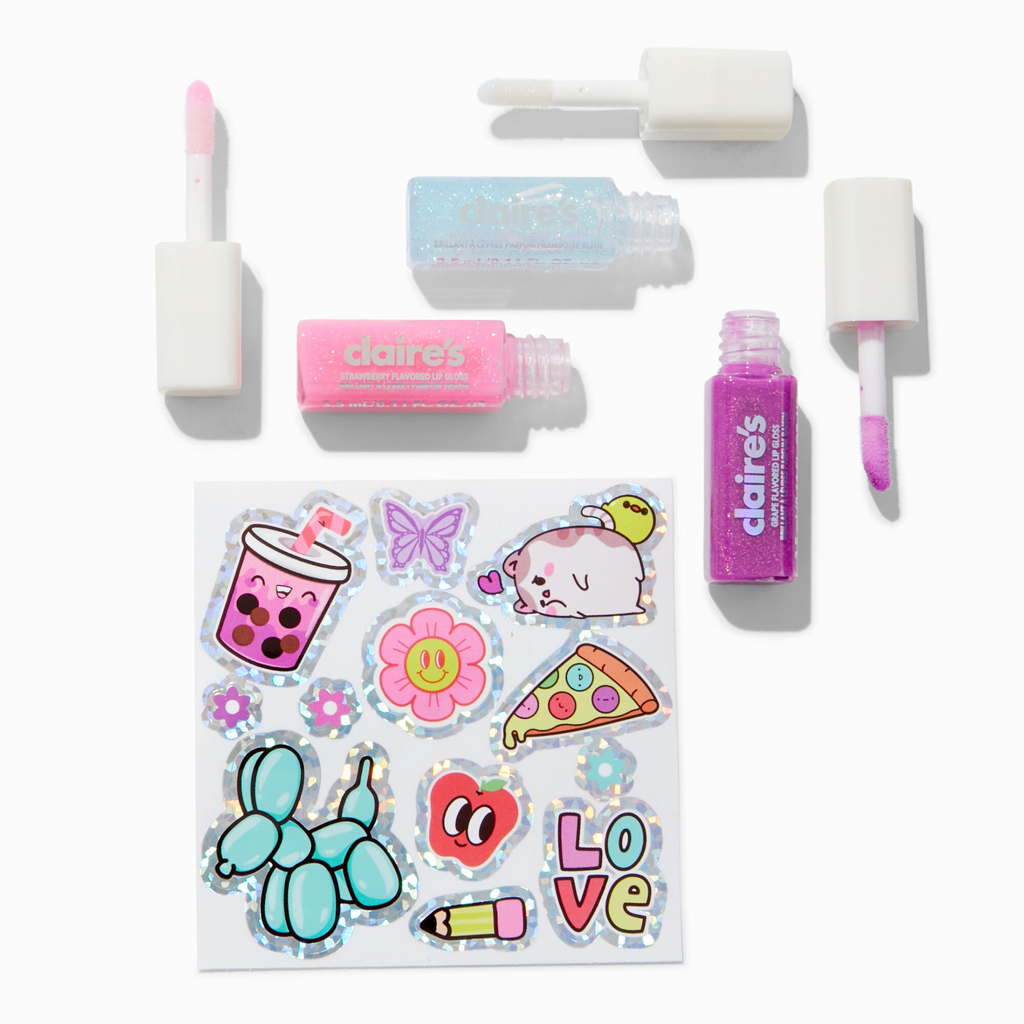 Teddy Bear Pouch Lip Gloss & Sticker Set - 4 Pack,