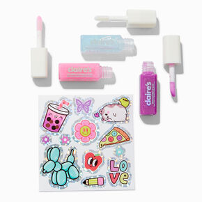 Teddy Bear Pouch Lip Gloss &amp; Sticker Set - 4 Pack,