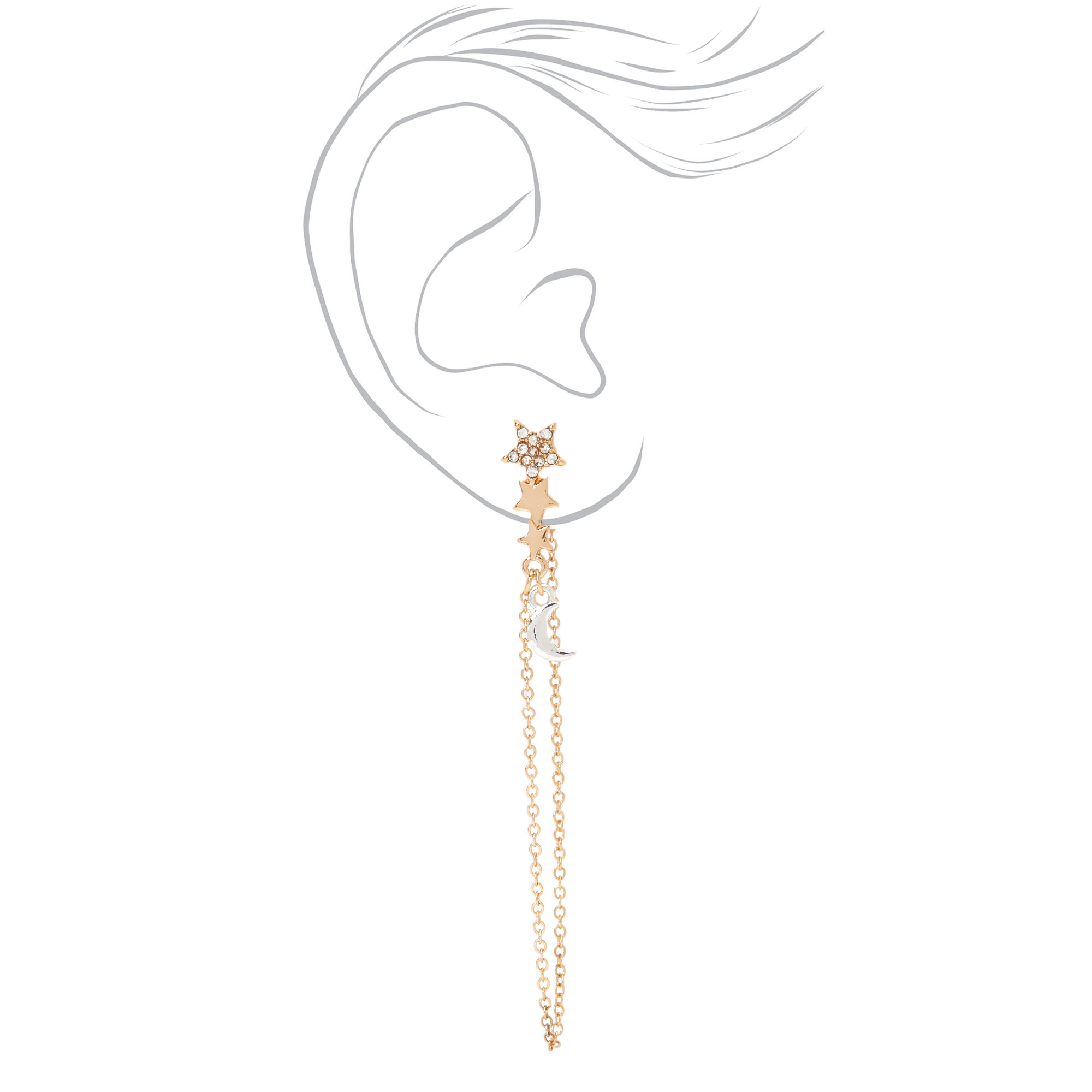 Gold 2.5" Celestial Chain Drop Earrings,