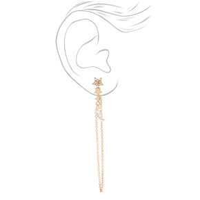 Gold-tone 2.5&quot; Celestial Chain Drop Earrings,