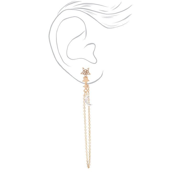 Gold-tone 2.5&quot; Celestial Chain Drop Earrings,