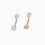 Mixed Metal Stainless Steel Cubic Zirconia 14G Belly Bars - 2 Pack,