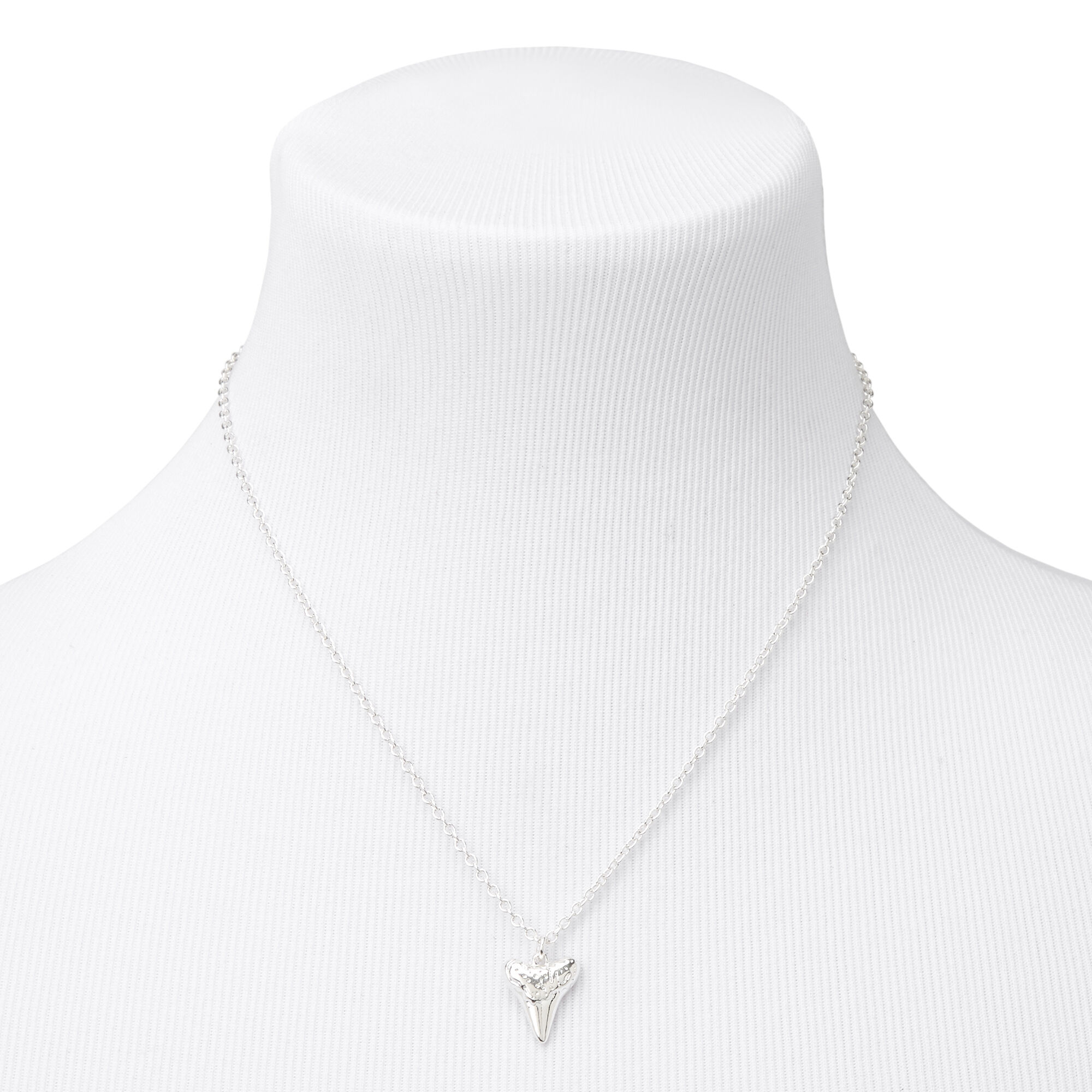 Silver Shark Tooth Pendant Necklace,