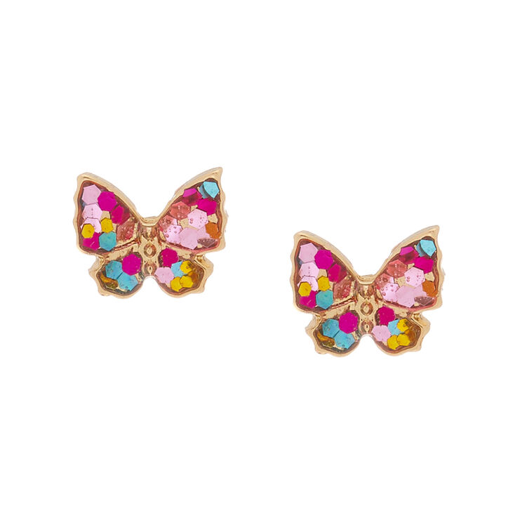 18Kt Gold Plated Stained Glass Butterfly Earrings,